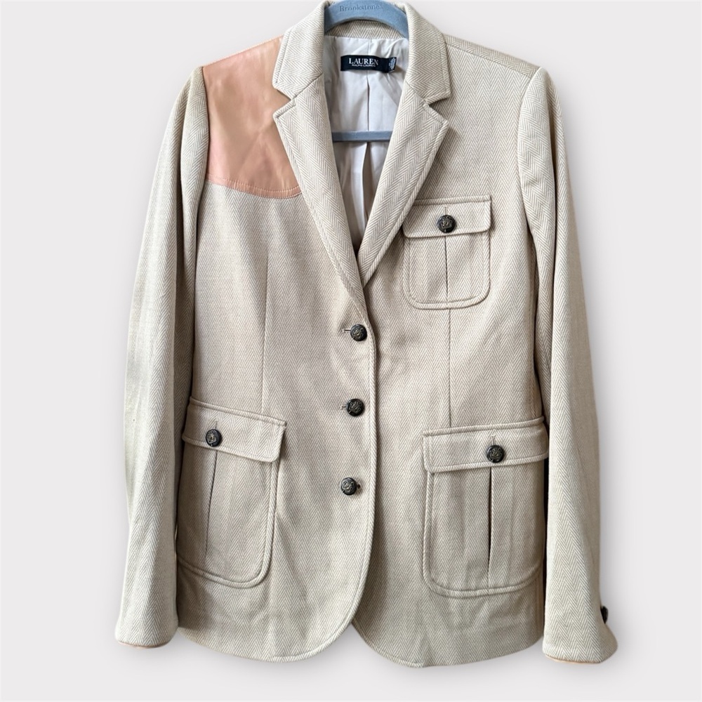 Lauren Ralph Lauren Cream Blazer with Pink Shoulder Patch